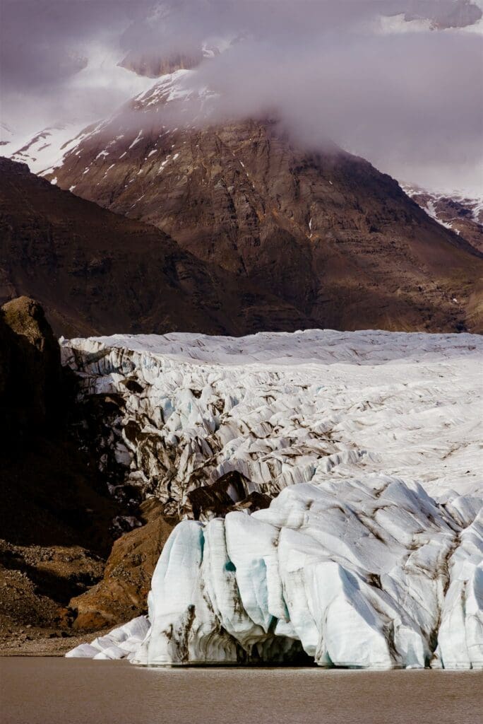 Glacier landscape in Skaftafell National Park, Iceland, showcasing dramatic ice formations during an adventurous elopement.